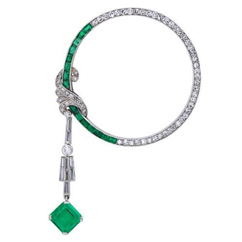 Platinum set Art Deco Emerald and diamond stunning brooch 1920c