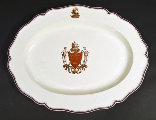 Antique English Creamware Armorial Dish, Possibly Melbourne,The Coat of Arms is that of The Chief of Grant. Circa 1800.