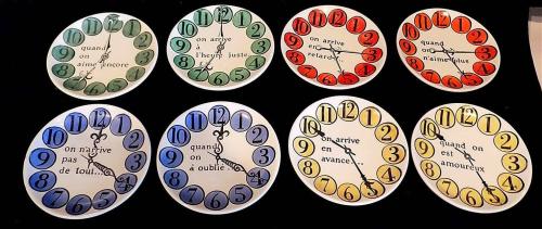 Piero Fornasetti Set of Eight "Quand on Arrive" Clock Coasters, Early 1960s