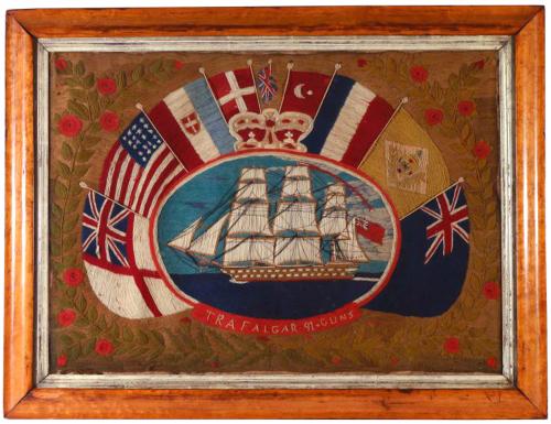 British Sailor's Flag of Nations Woolwork, HMS Trafalgar, 91 Guns, Circa 1865.