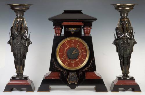 Egyptian Revival Clock Set