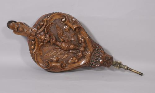 S/2914 Antique 19th Century Carved Walnut Pair of Bellows
