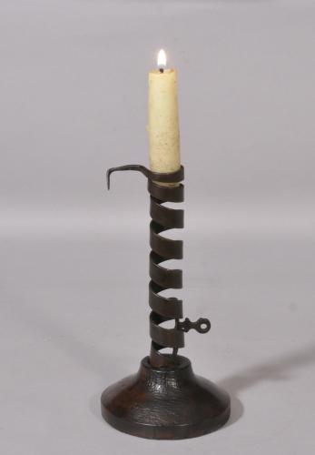 S/2933 Antique Treen 19th Century Iron Spiral Candlestick