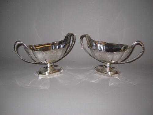 PAIR SILVER SAUCE TUREENS, HENRY CHAWNER, LONDON 1792