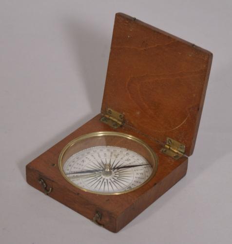 S/3167 Antique Georgian Mahogany Cased Explorer's Compass