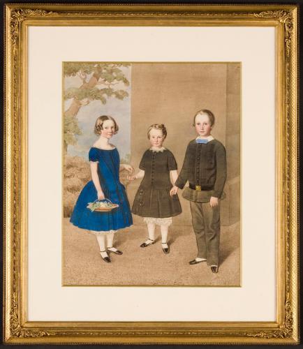 Charming Victorian Watercolour of Three Children