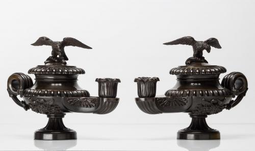 Pair of Regency Bronze Lamps by J. DeVille