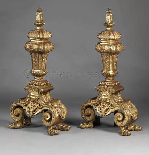 A Pair of Exceptionally Large Regence Style Gilt-Bronze Chenets ©AdrianAlanLtd