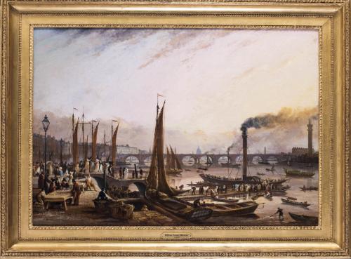 William Turner de Londe (British, fl. 1820 – 1837)   Crowds embarking on a paddle steamer trip before Waterloo Bridge, London
