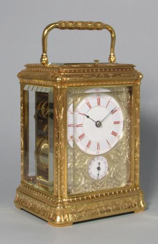 Soldano engraved gorge carriage clock