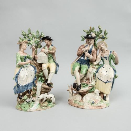 Ralph Wood Staffordshire Pearlware Pair of Large  Figure Groups Liberty & Matrimony & The Flute Player
