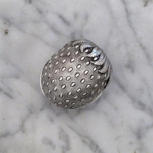 A Rare Victorian Antique English Silver Strawberry Form Nutmeg Grater