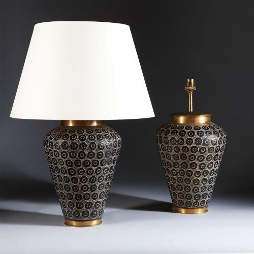 A PAIR OF LARGE PUNCHED METAL LAMPS