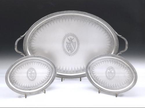 The Maxwell of Kirkconnell Suite. A very fine George III Tray together with its original Waiters. Made in London in 1792
