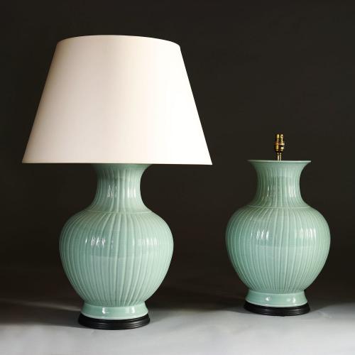 A Pair of 20th Century Celadon Lamps