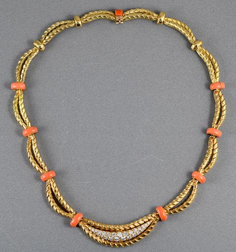 Mappin And Webb 18ct gold coral and diamond necklace