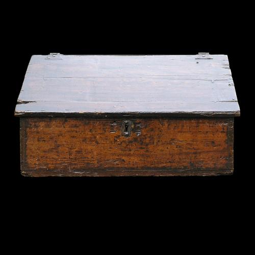 English Pine box with sloping lid, circa 1700