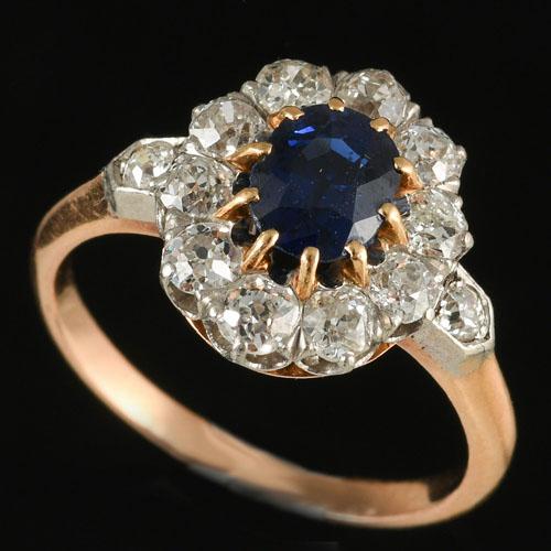 Fine Antique Sapphire and Diamond Cluster Ring
