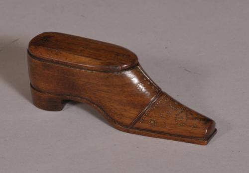S/3682 Antique Treen 19th Century Virginia Walnut Snuff Shoe