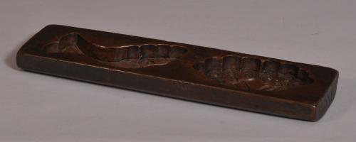 S/3701 Antique Treen 19th Century Fruitwood Biscuit or Pate Mould