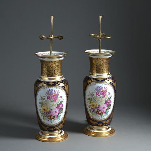 A Pair of Large Paris Porcelain Vases with Floral Panels