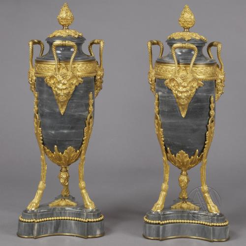 A Fine Pair Of Bleu Turquin Marble Urns