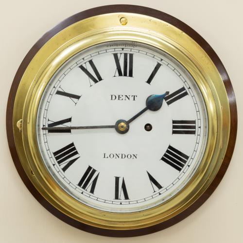 Victorian Brass English Fusee Ships Clock by Dent, London