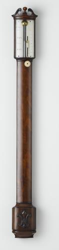 George III mahogany bow fronted stick barometer