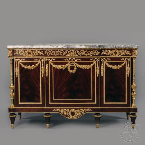 A Fine Louis XVI Style Gilt-Bronze Mounted Mahogany Commode, Attributed to Henry Dasson