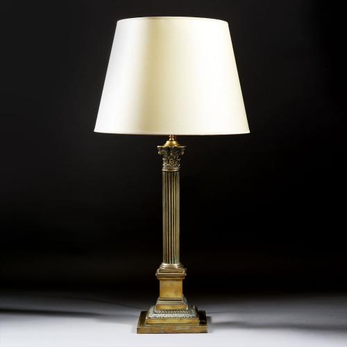 Victorian brass column table lamp