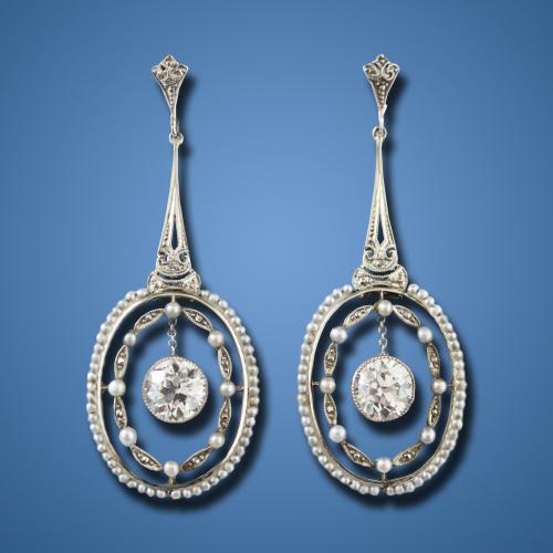 Diamond and Seed Pearl Earrings