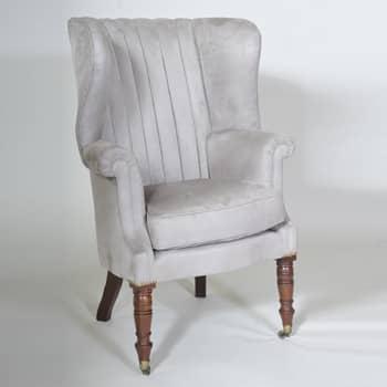 19th century Mahogany Upholstered Wing Chair – Suede