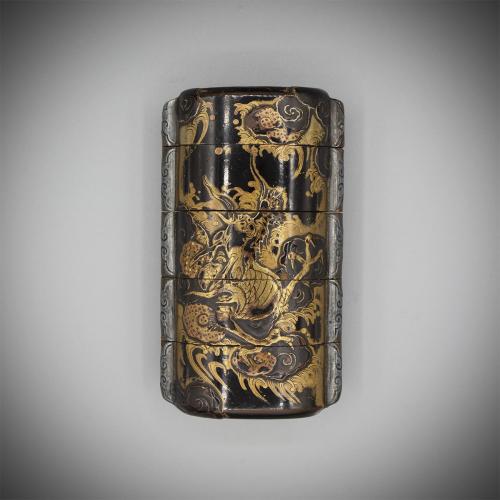 Four-case Lacquer Inro with Dragon