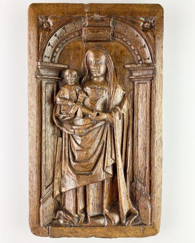 Oak panel with the virgin & child. French, mid 16th century
