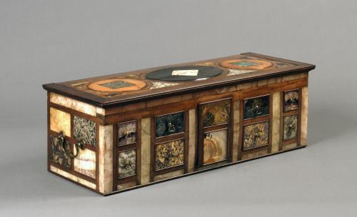 Unique English 18th Century Cartonier with English Marbles and Stones Set in a Geometric Design