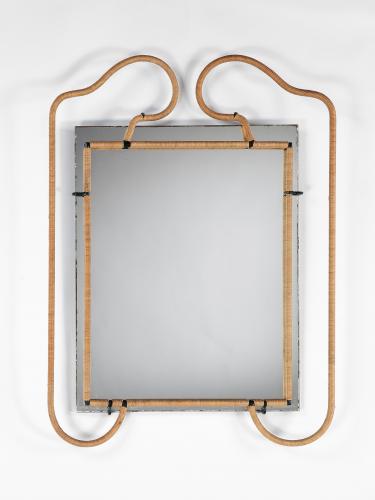 Metal and Rattan Mirror