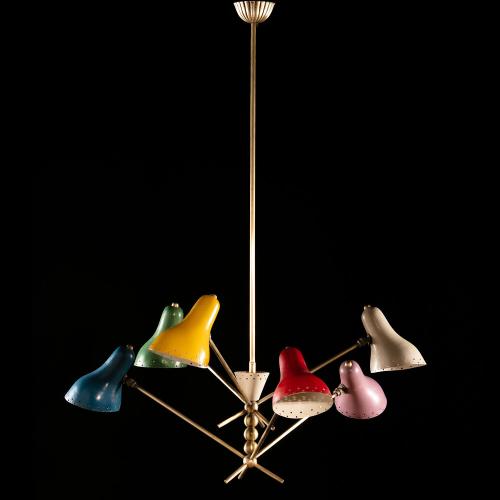 A 1950s Six Arm Chandelier After Angelo Lelli