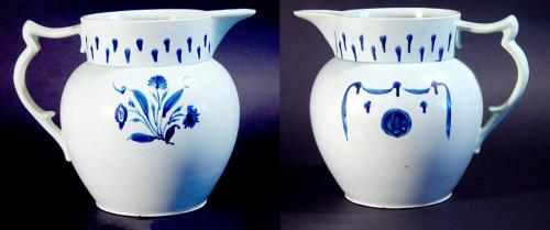 English Pearlware Pottery Large Underglaze Blue Jug, Circa 1820-30