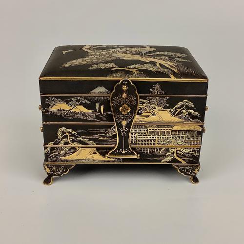 Japanese iron damascene box with mark of Fuji Yoshitoyo Damascene Company, Meiji period.