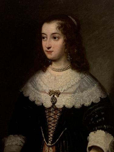 A FINE AND DETAILED 17TH CENTURY OIL ON CANVAS PORTRAIT OF ELIZABETH OF PALATINATE.