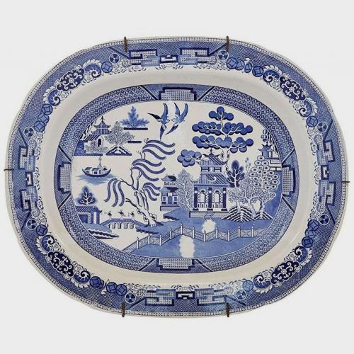 Staffordshire Pottery Blue & White Large Printed Chinoiserie Dish, Circa 1840-50