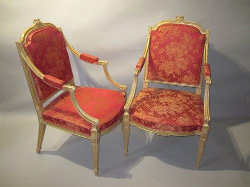 A PAIR OF IMPORTANT 18TH CENTURY ADAM PERIOD GILTWOOD DRAWING ROOM CHAIRS. ENGLISH CIRCA 1775