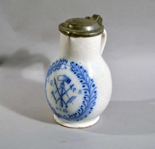 German Faience Jug with Pewter Cover, 1763