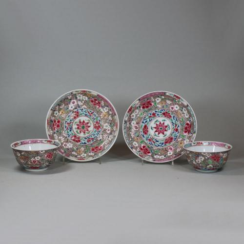 Pair of Chinese famille rose teabowls and saucers, Yongzheng (1723-35)