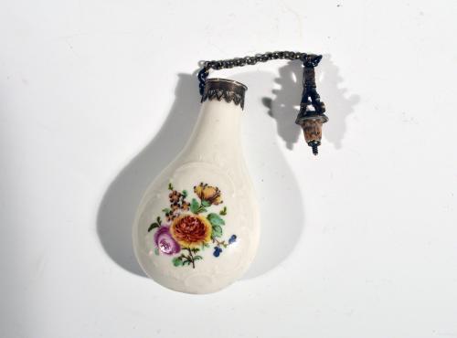 French Porcelain Perfume Bottle with Bouquets of Flowers, Circa 1775