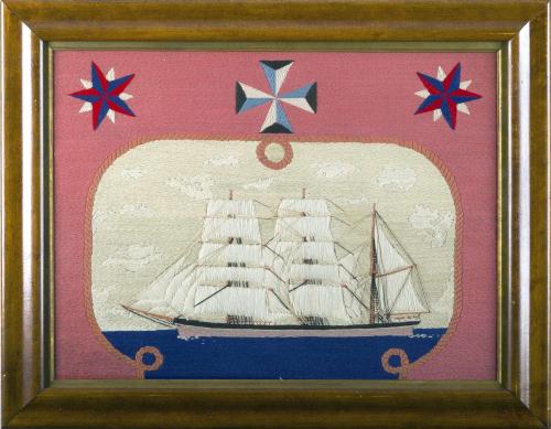British Sailor's Woolwork of a Royal Navy Ship, Circa 1870