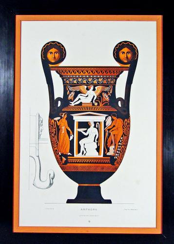 German Lithograph of An Ancient Greek Vase, An Amphora, Plate VI From the folio Griechische Keramik, by A Genick, Circa 1883