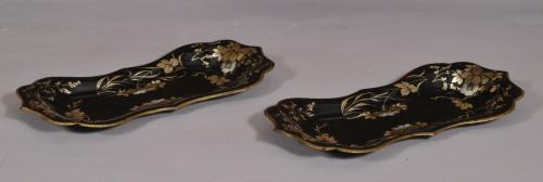 S/4231 Antique 19th Century Pair of Tole Ware Candle Snuffer Trays