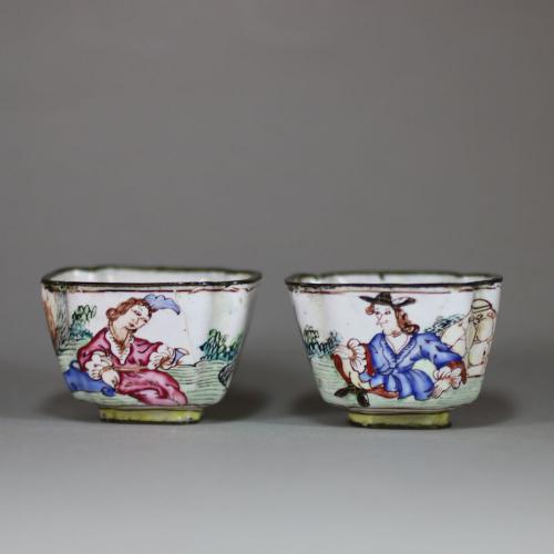 Pair of small Canton enamel wine cups, 18th century