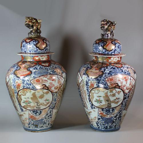 Pair of Japanese Imari baluster vases and covers, c. 1700